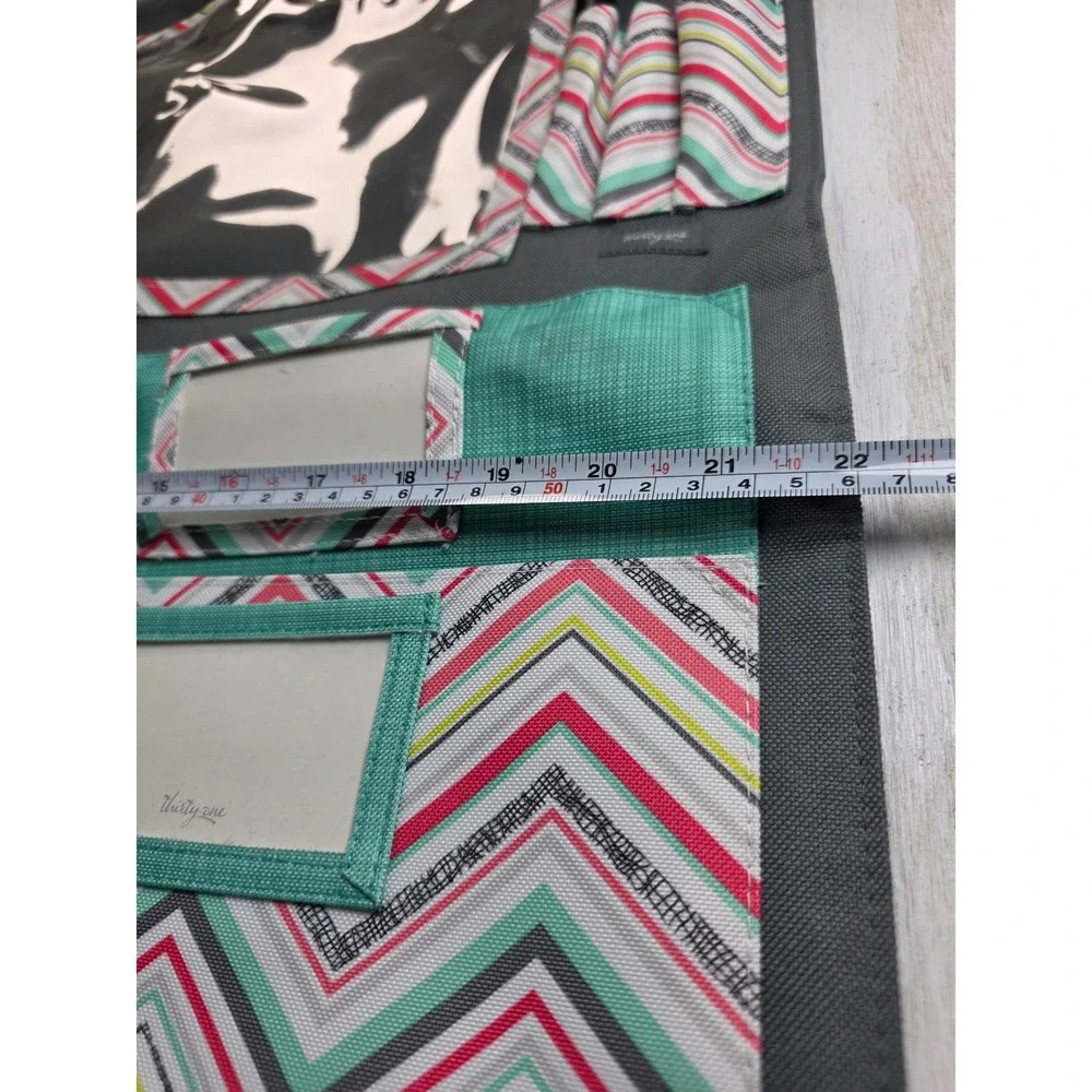 Thirty-One Wall Hanging Organizer Grey Chevron Multi Pocket Office Storage 42x22